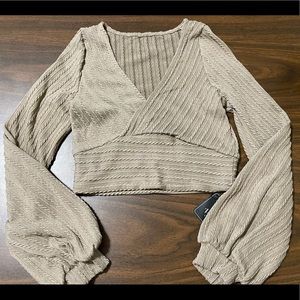Cable knit cropped camel brown S